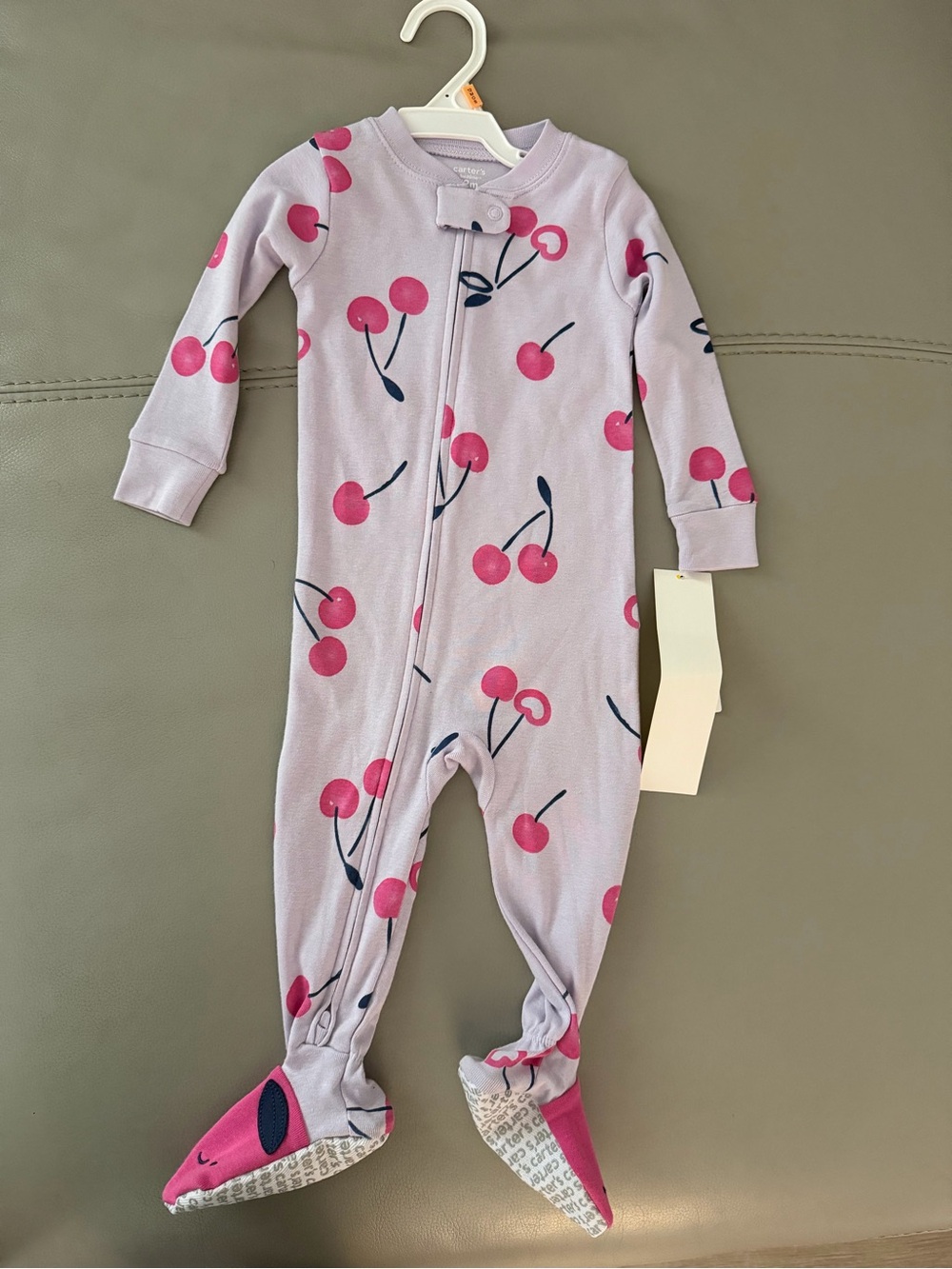 Carter's Lilac Footed One-Piece with Pink Cherry Print Size 12M